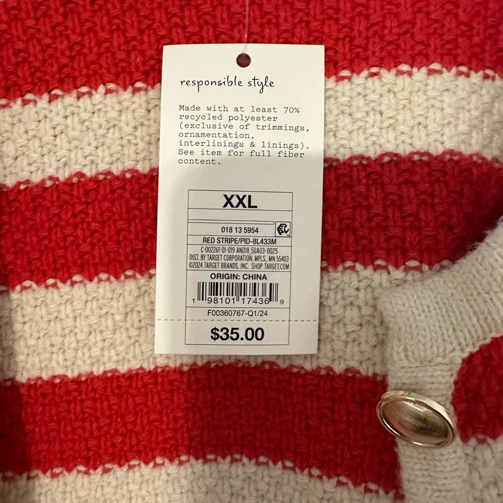 a new day Red and Cream Striped Knit Cardigan - Picture 3 of 3